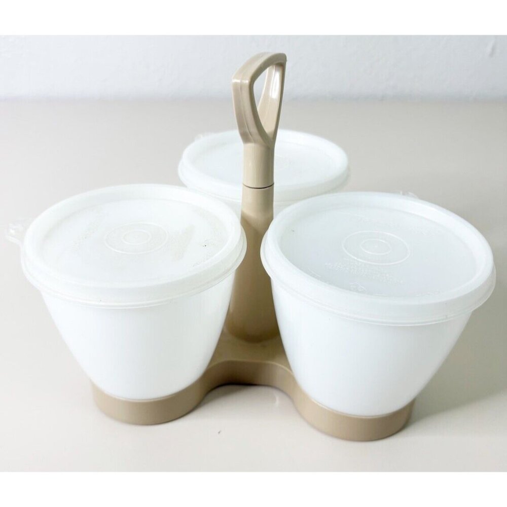 Vintage Tupperware 757-2 Condiment Caddy Server 3 Lids EUC